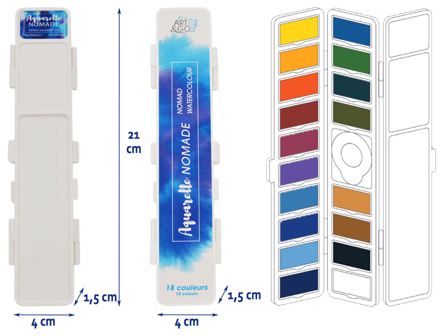 ART&GO PALETTE AQUARELLE ACCORDEON 18 COULEURS