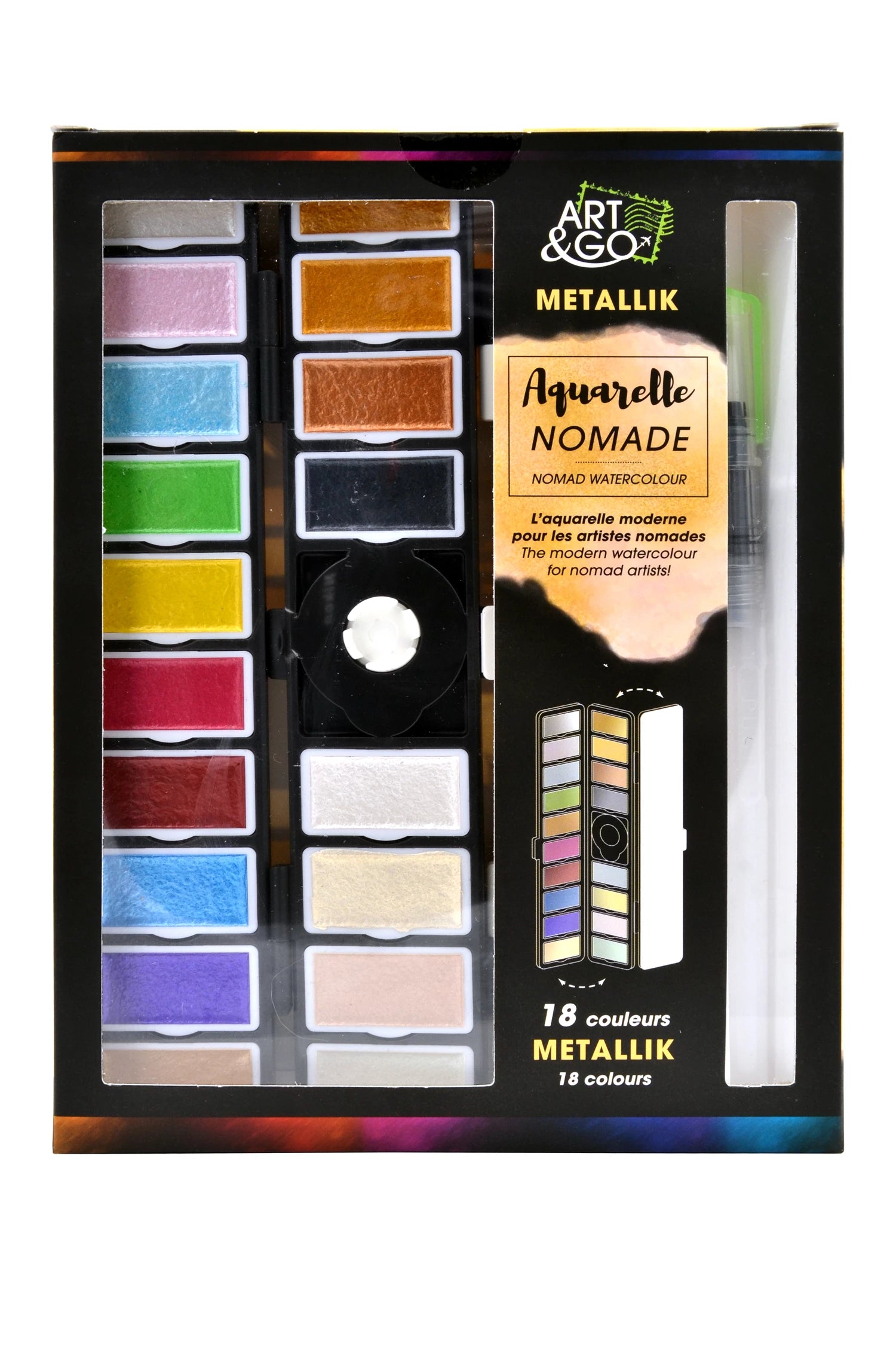 ART&GO PALETTE AQUARELLE ACCORDEON 18 COULEURS METALLIK
