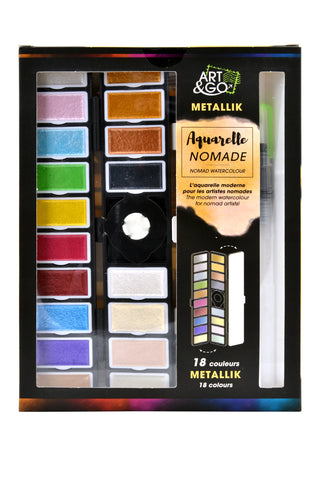 ART&GO PALETTE AQUARELLE ACCORDEON 18 COULEURS METALLIK