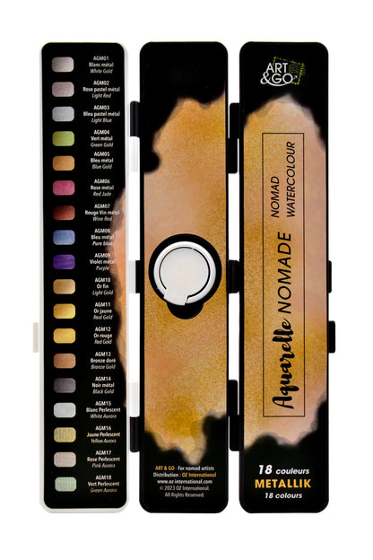 ART&GO PALETTE AQUARELLE ACCORDEON 18 COULEURS METALLIK