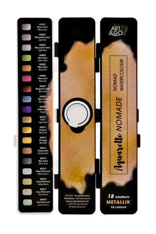 ART&GO PALETTE AQUARELLE ACCORDEON 18 COULEURS METALLIK
