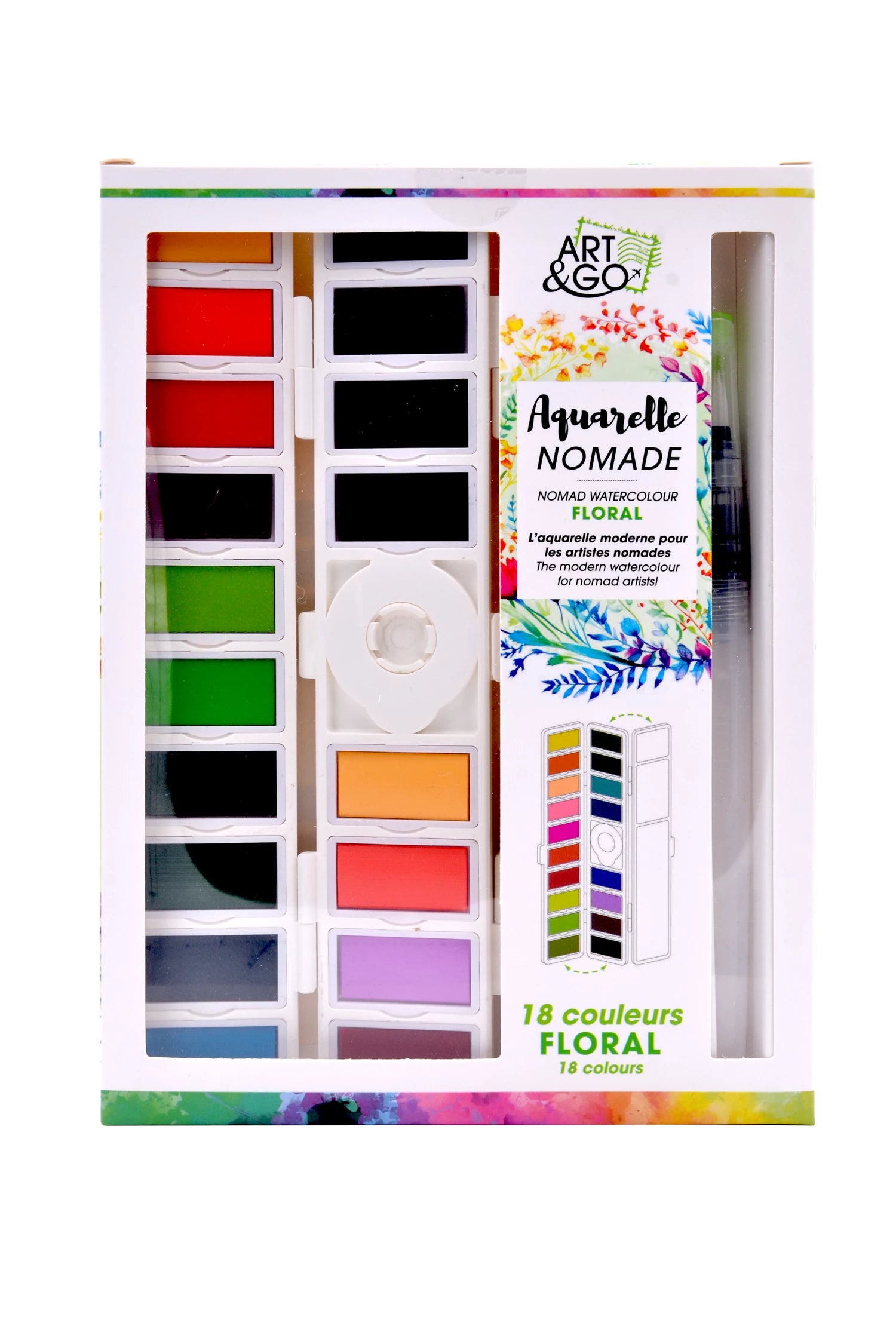 ART&GO PALETTE AQUARELLE ACCORDEON 18 COULEURS FLORAL
