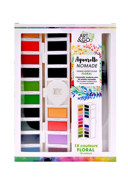 ART&GO PALETTE AQUARELLE ACCORDEON 18 COULEURS FLORAL