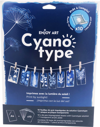 ENJOY ART KIT 10 FEUILLES CYANOTYPE A4 + 1 PLAQUE A4