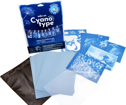 ENJOY ART KIT 10 FEUILLES CYANOTYPE A4 + 1 PLAQUE A4