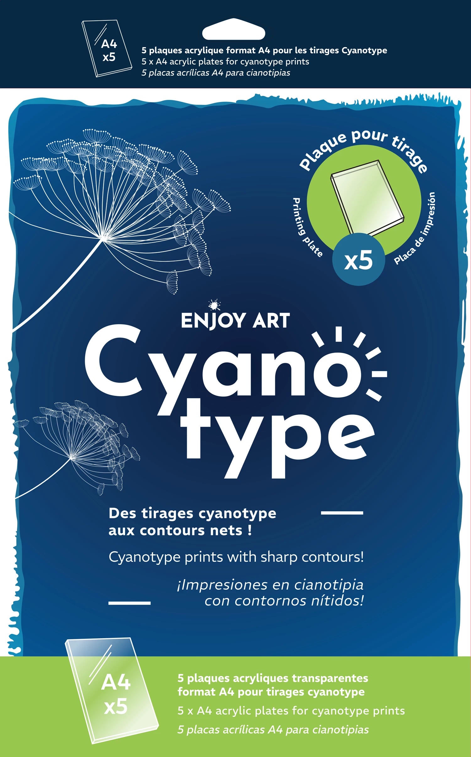 ENJOY ART 5 PLAQUES ACRYLIQUES A4 POUR IMPRESSION CYANOTYPE