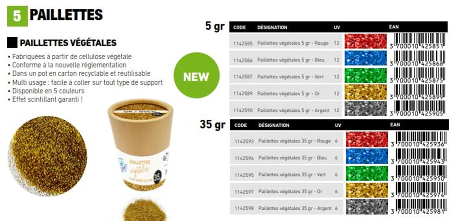 PAILLETTES VEGETALES TUBE CARTON 35G ARGENT