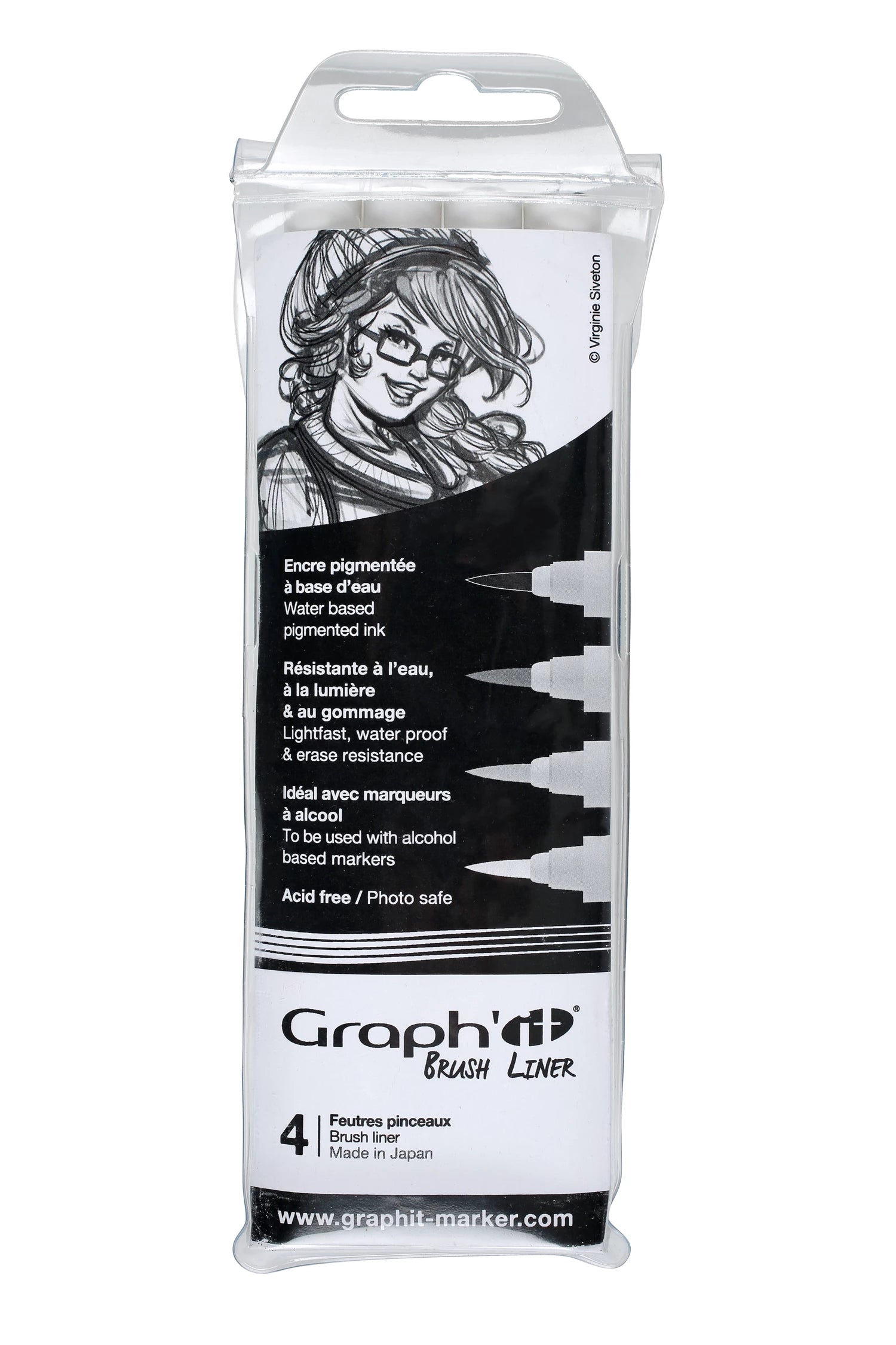 GRAPH'IT POCHETTE DE 4 BRUSH LINERS (3 GRIS + NOIR)