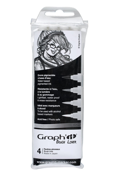GRAPH'IT POCHETTE DE 4 BRUSH LINERS (3 GRIS + NOIR)