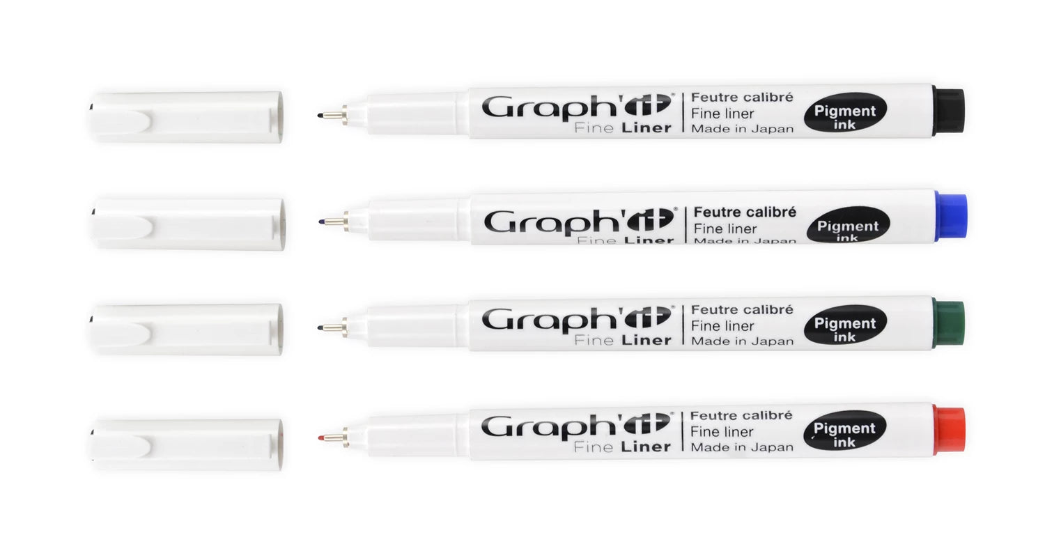 GRAPH'IT POCHETTE DE 4 FINE LINERS COULEURS 0,5 NOIR BLEU RO