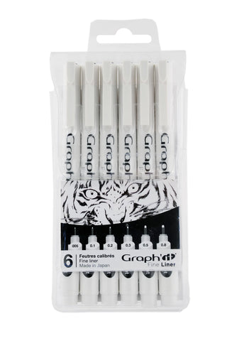 GRAPH'IT POCHETTE DE 6 FINE LINERS NOIRS ( 005 0.1 0.2 0.3 0