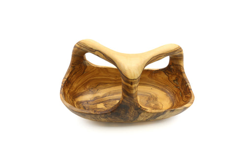 Olijfenhouten fruitmand met handvat