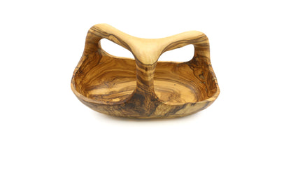 Olijfenhouten fruitmand met handvat