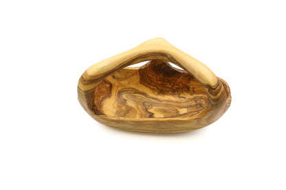 Olijfenhouten fruitmand met handvat