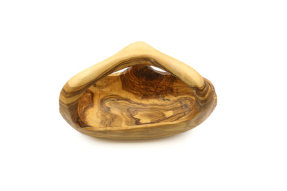 Olijfenhouten fruitmand met handvat