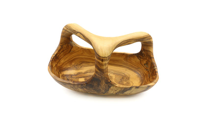 Olijfenhouten fruitmand met handvat