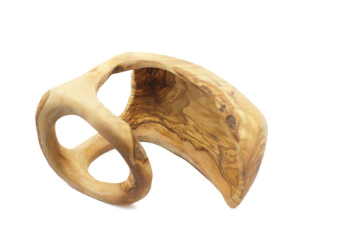 Olijfenhouten fruitmand met handvat