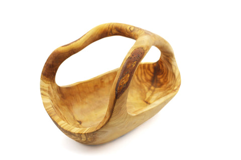 Olijfenhouten fruitmand met handvat