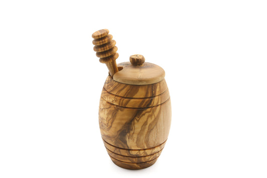 Olivenholz Honigglas mit Deckel und Stock