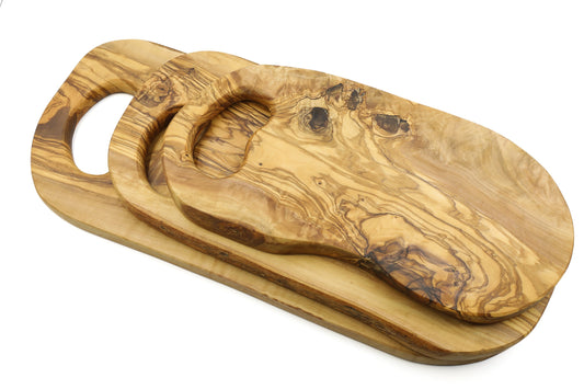 Olivenholz Schneidebrett mit Handgriff, organische Form
