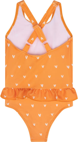 Swim Essentials | Badeanzug Mädchen 122/128 | Orange Hearts