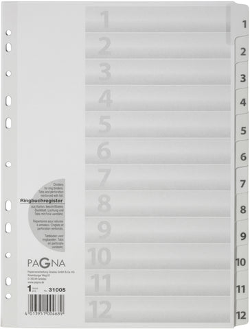 PAGNA Register Karton weiss A4 31005-08 12-teilig, 1-12