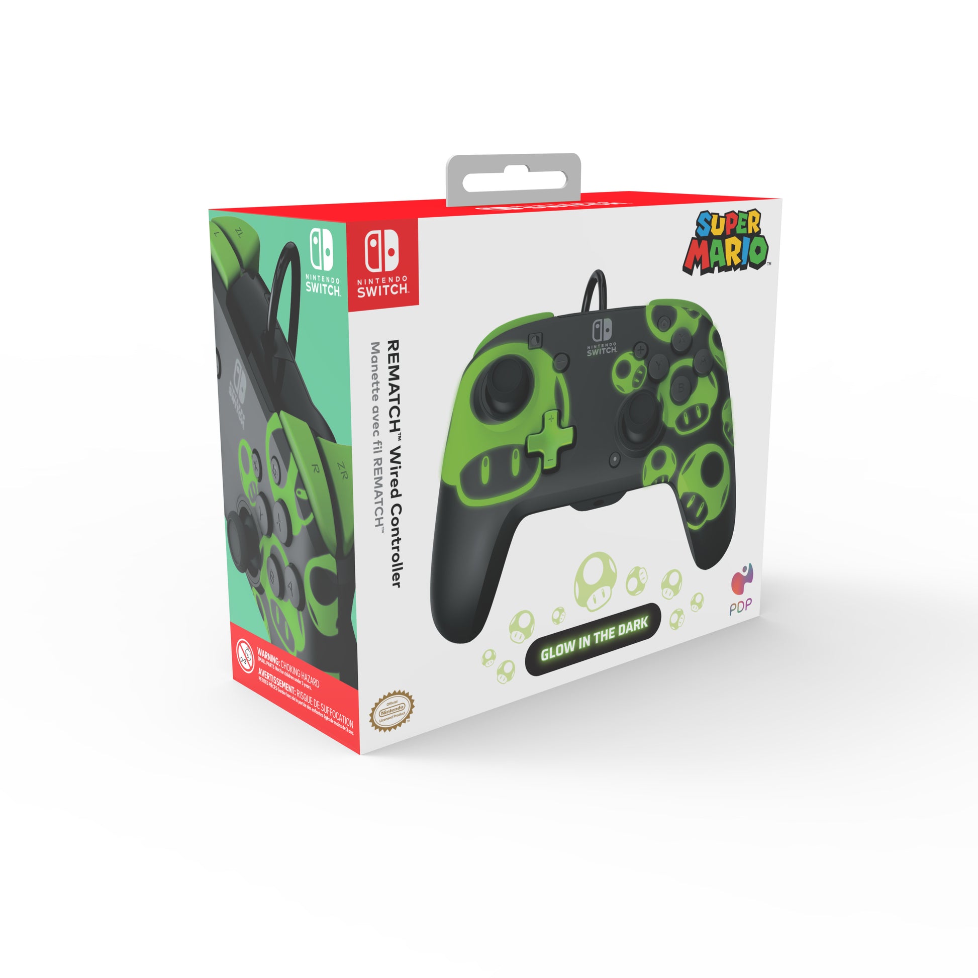 PDP Rematch Wired Controller 500-134-GID NSW, 1UP Glow in the Dark