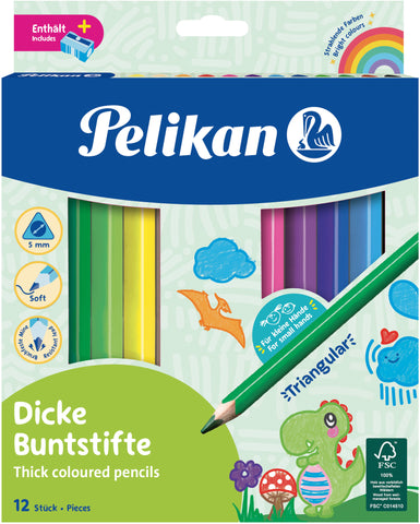 PELIKAN Buntstifte Jumbo dreikant 700160 12 Farben inkl. Spitzer