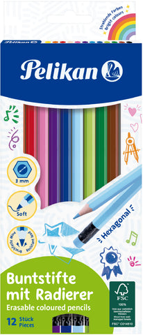 PELIKAN Buntstifte mit Radierer 700689 12 Farben