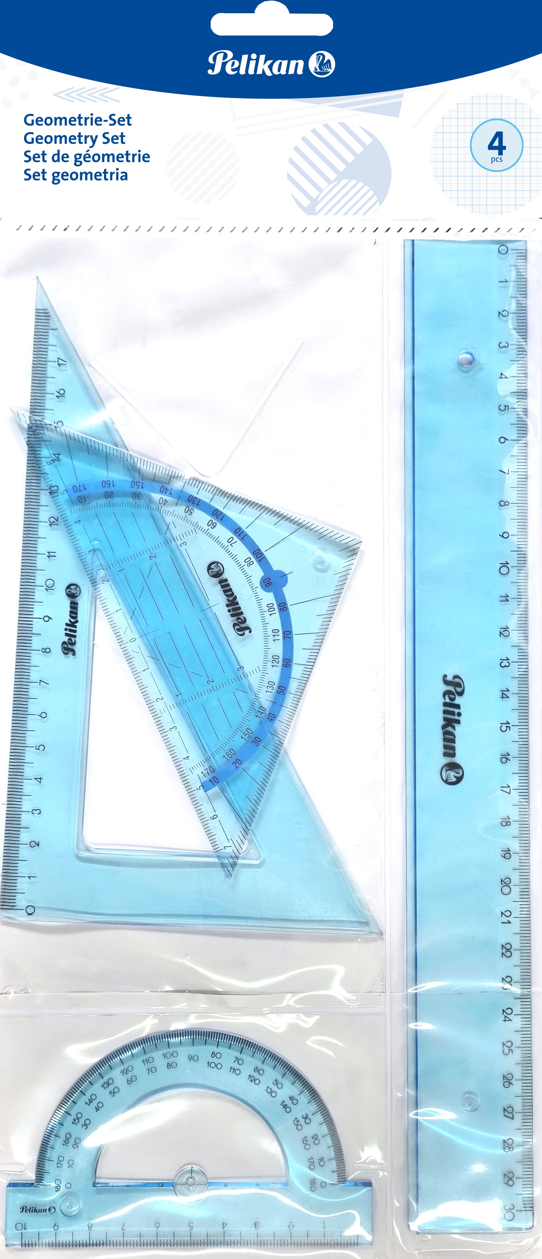 PELIKAN Geometrie-Set 7137430 transparent blau, 4-teilig