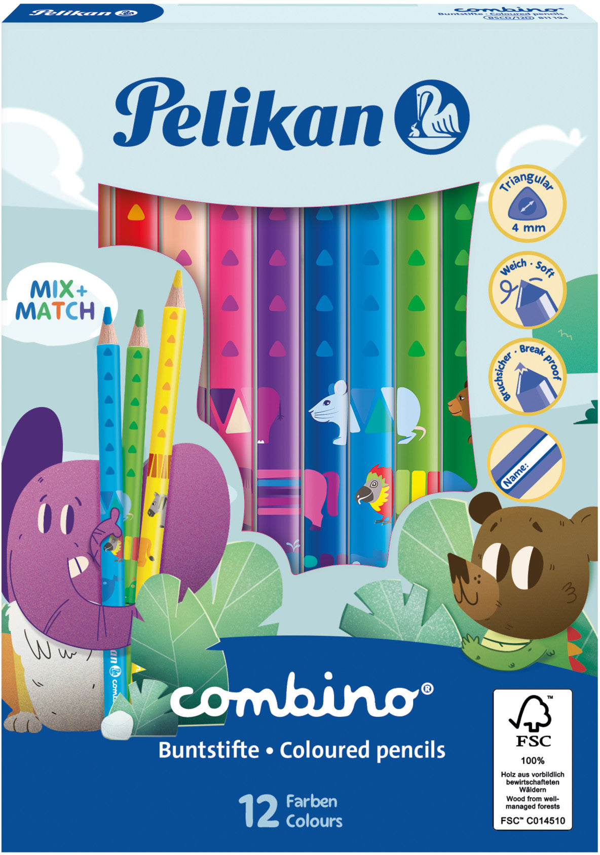 PELIKAN Buntstifte Combino 811194 12 Farben Tier-Motive