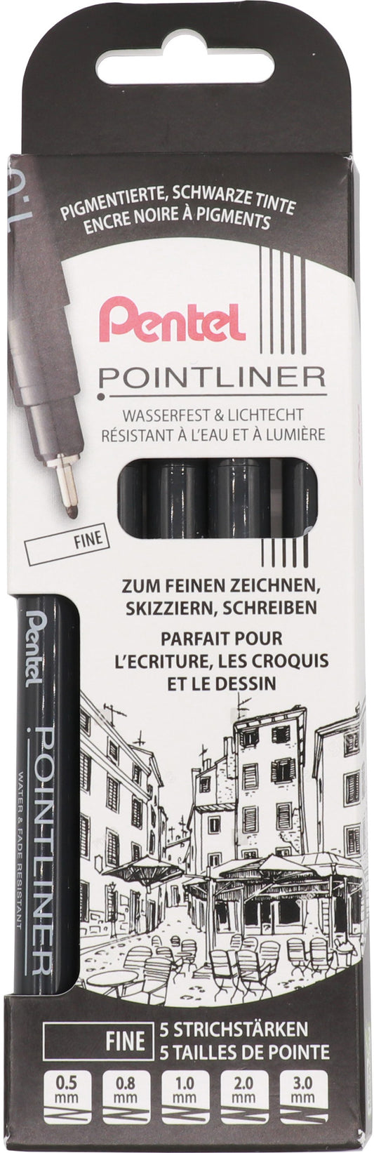 PENTEL Fineliner Pigment YS20P-5F POINTLINER,schwarz fine 5 Stk.
