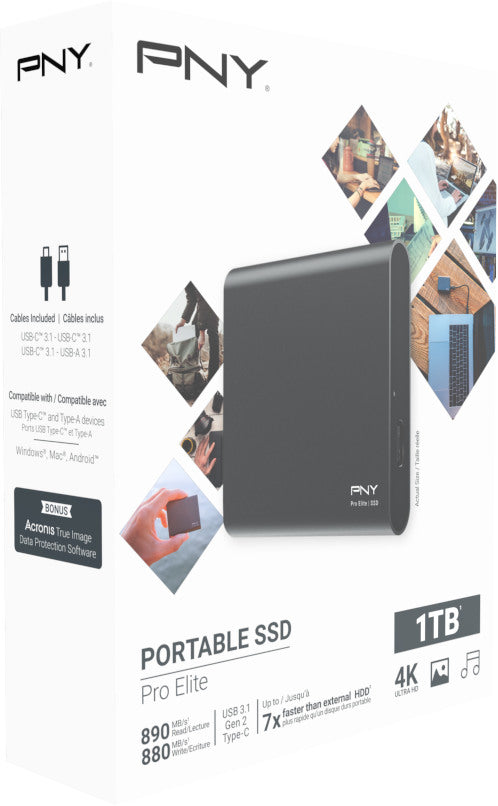 PNY Pro Elite USB 3.1 Gen 2 1TB PSD0CS2060-1TB-RB Type-C Portable SSD dark-grey