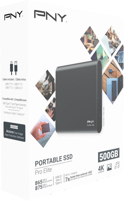 PNY Pro Elite USB 3.1 Gen 2 500GB PSD0CS2060-500-RB Type-C Portable SSD dark-grey