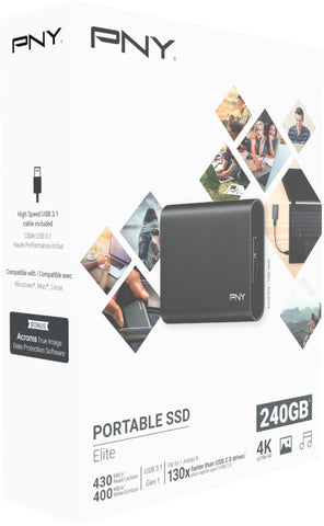 PNY Elite USB 3.1 Gen1 240GB PSD1CS1050-240-FFS Portable SSD dark-grey