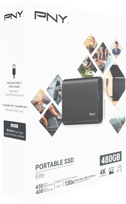 PNY Elite USB 3.1 Gen1 480GB PSD1CS1050-480-FFS Portable SSD dark-grey