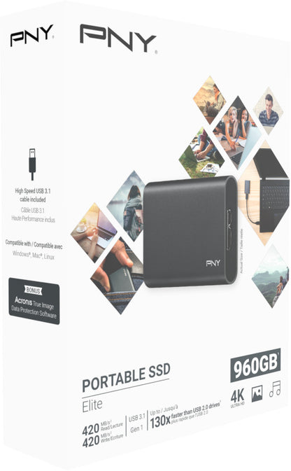 PNY Elite USB 3.1 Gen1 960GB PSD1CS1050-960-FFS Portable SSD dark-grey