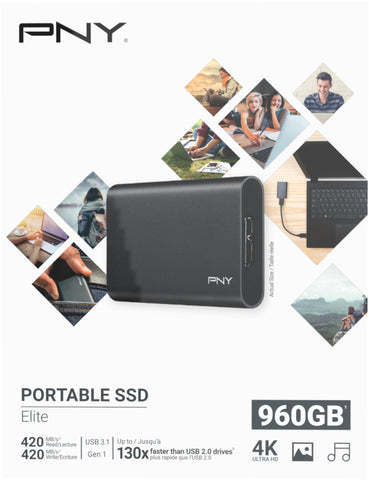 PNY Elite USB 3.1 Gen1 960GB PSD1CS1050-960-FFS Portable SSD dark-grey