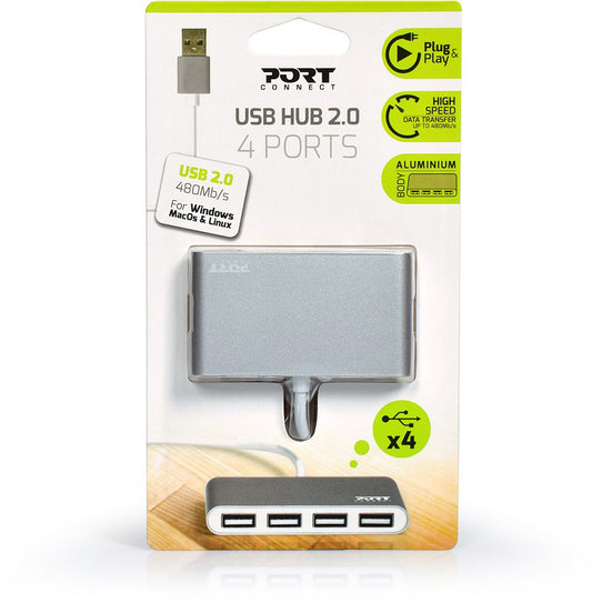 PORT USB Hub 4-ports USB 2.0 900120 Grey/White