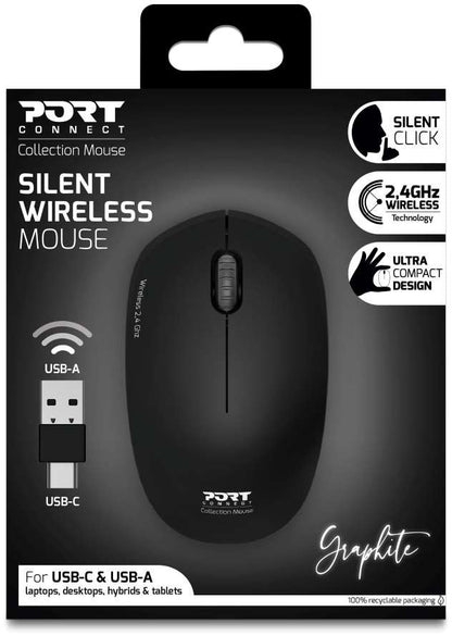 PORT Silent Mouse Wireless 900540 USB-C/USB-A, Graphite