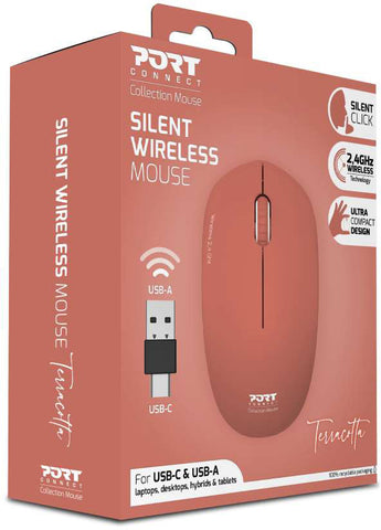 PORT Silent Mouse Wirelless 900542 USB-C/USB-A, Terracotta