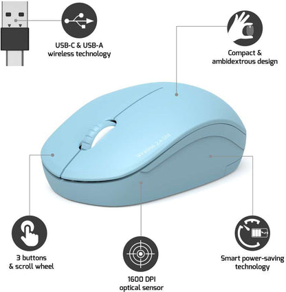 PORT Silent Mouse Wireless 900544 USB-C/USB-A, Azur