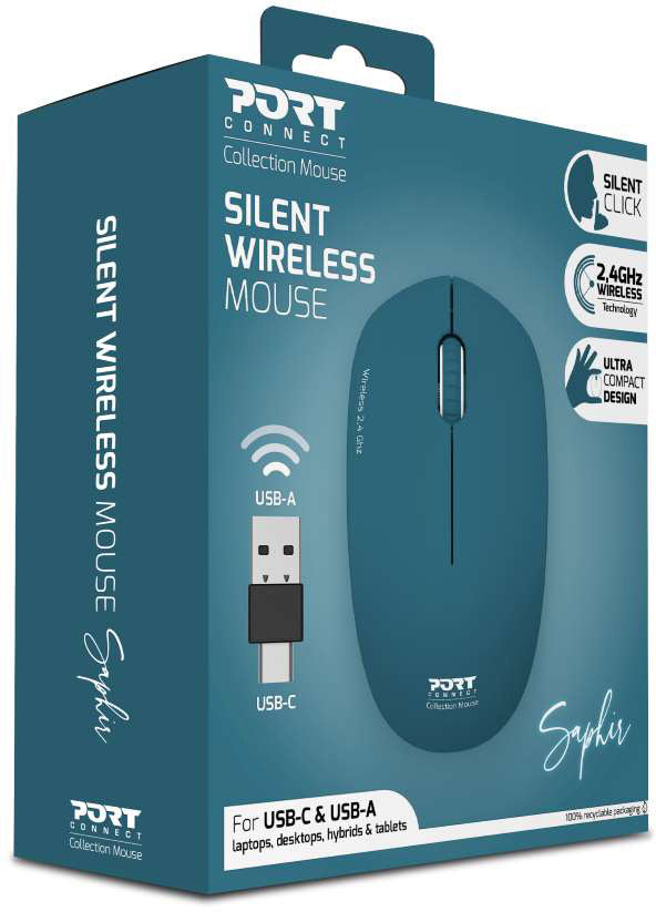 PORT Silent Mouse Wireless 900545 USB-C/USB-A, Saphire