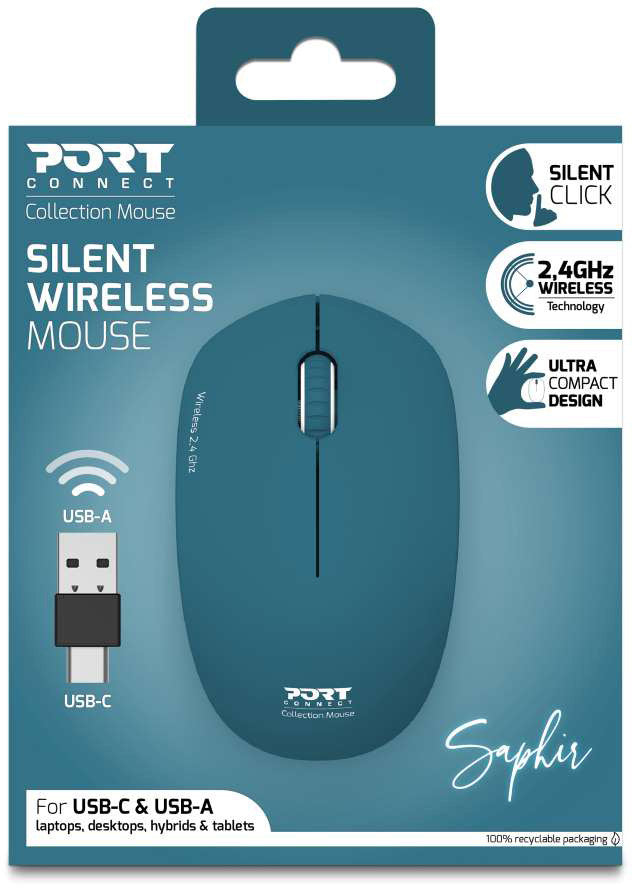 PORT Silent Mouse Wireless 900545 USB-C/USB-A, Saphire