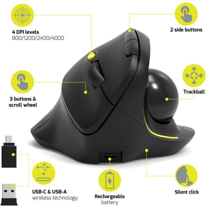 PORT Trackball Mouse Ergonomic 900719 Bluetooth & Wireless