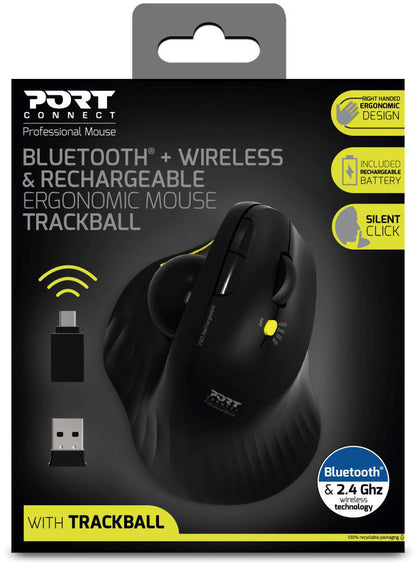 PORT Trackball Mouse Ergonomic 900719 Bluetooth & Wireless