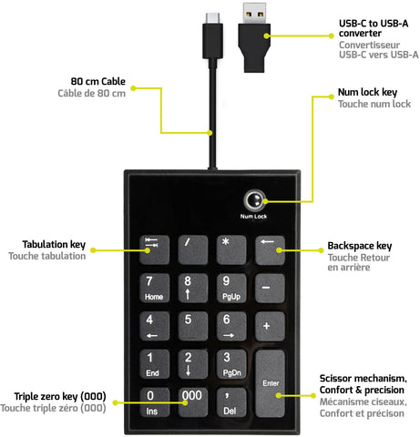 PORT Numeric Keypad wired 900801 USB-C/USB-A, PC/Mac