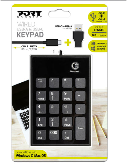 PORT Numeric Keypad wired 900801 USB-C/USB-A, PC/Mac