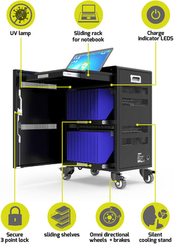 PORT Charging Cabinet 901958 20 Tablets+1 Notebook,Black