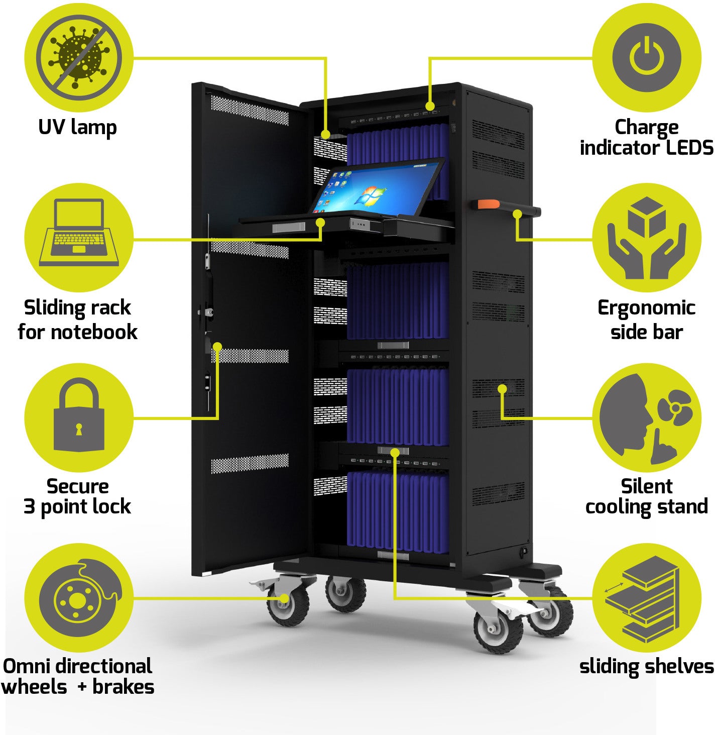 PORT Charging Cabinet 901965 40 Tablets+1 Notebook,Black